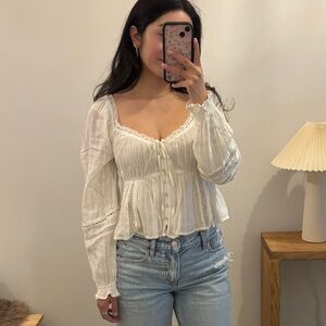 American Eagle Long-Sleeve Babydoll Blouse in White